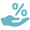 icon illustration of a hand holding a percent sign
